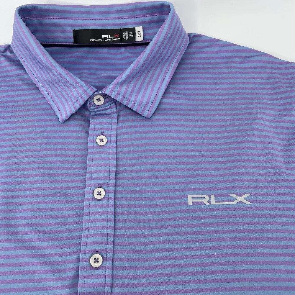 RLX Ralph Lauren Polo Shirt 2XL Purple Blue‎ Stripe Performance Golf Big & Tall